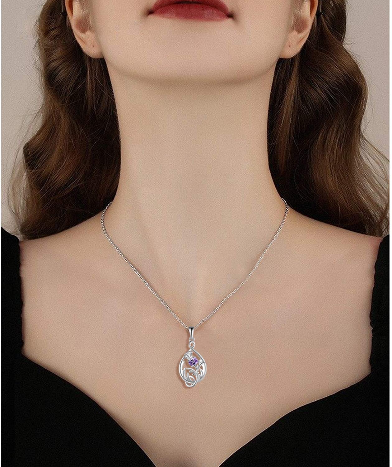 JO WISDOM Damen Halskette Schottische Distel Silber 925,Kette Anhänger Schottland Blume Outlander Schmuck,Schmuck für Frauen