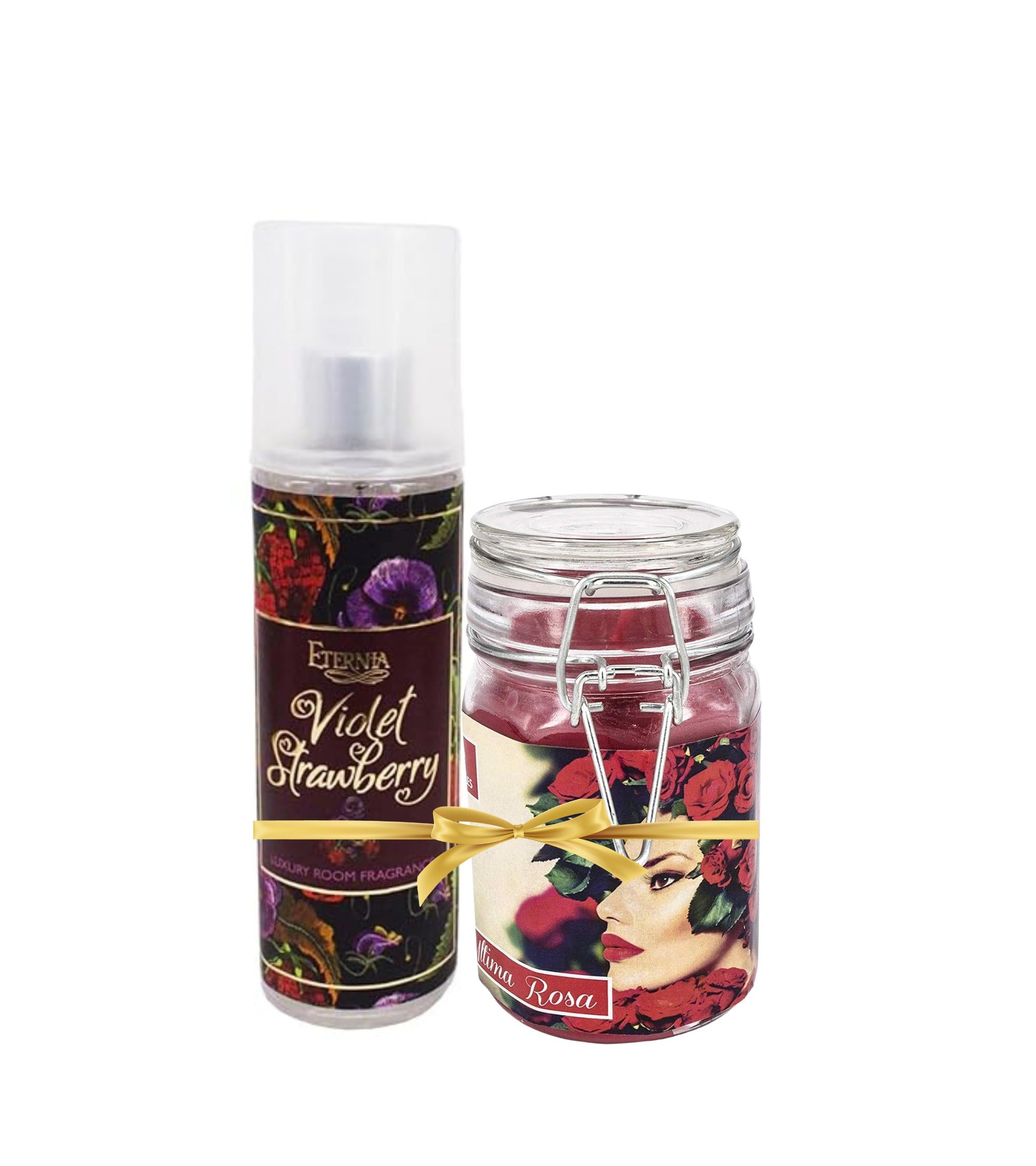 Luxury Room Air Freshener Spray & Garden of Roses Jar Candle Combo - Set of 2 (Violet Strawberry)