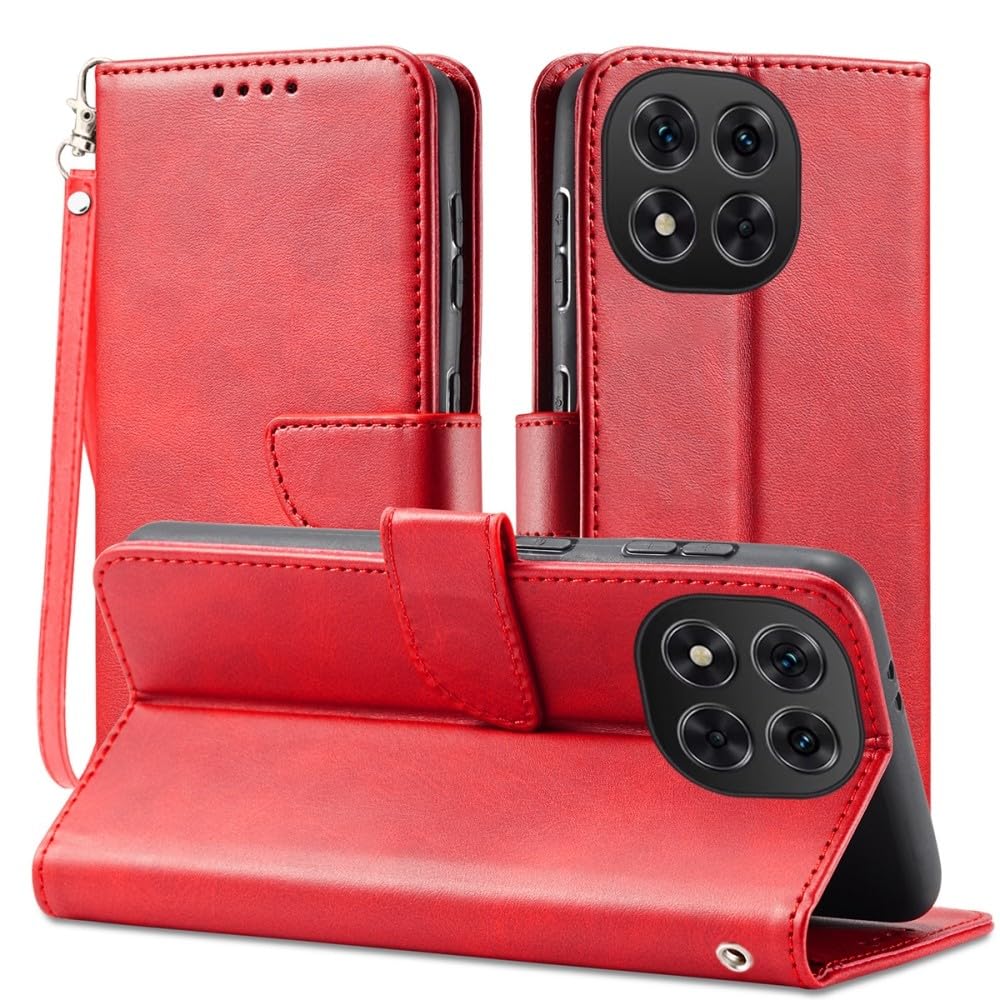 Generic Étui compatible avec Oppo A94 5G (couleur : rouge) étui portefeuille rétro en cuir de qualité supérieure pour cartes à rabat