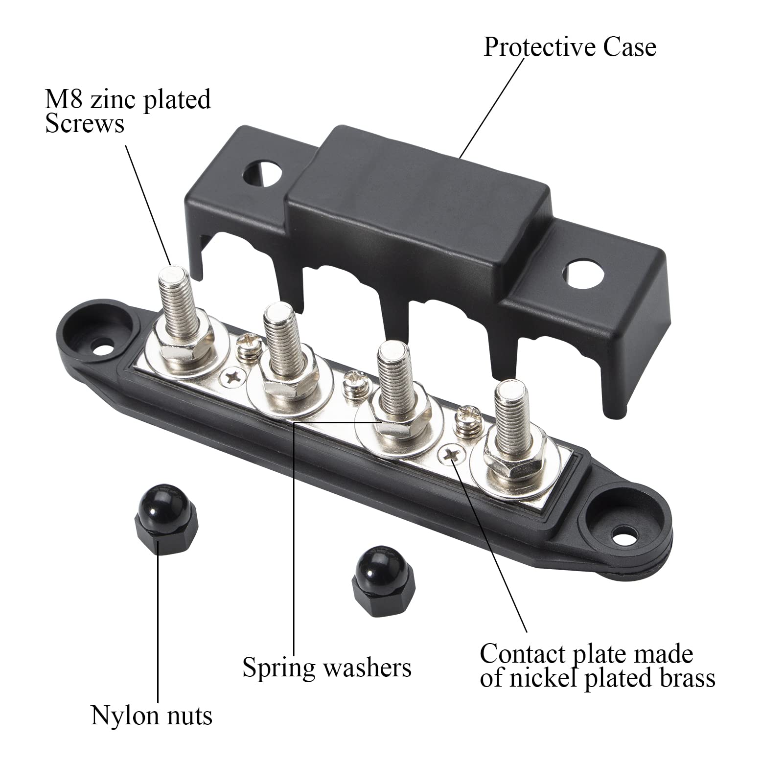 2Pacs Bloc Distributeur de Barre de Bus A avec 4 boulons M8 250 A 12 V-48 V Courant de Mise à la Terre pour Voiture Camping-Car Bateau Yacht(5/16")