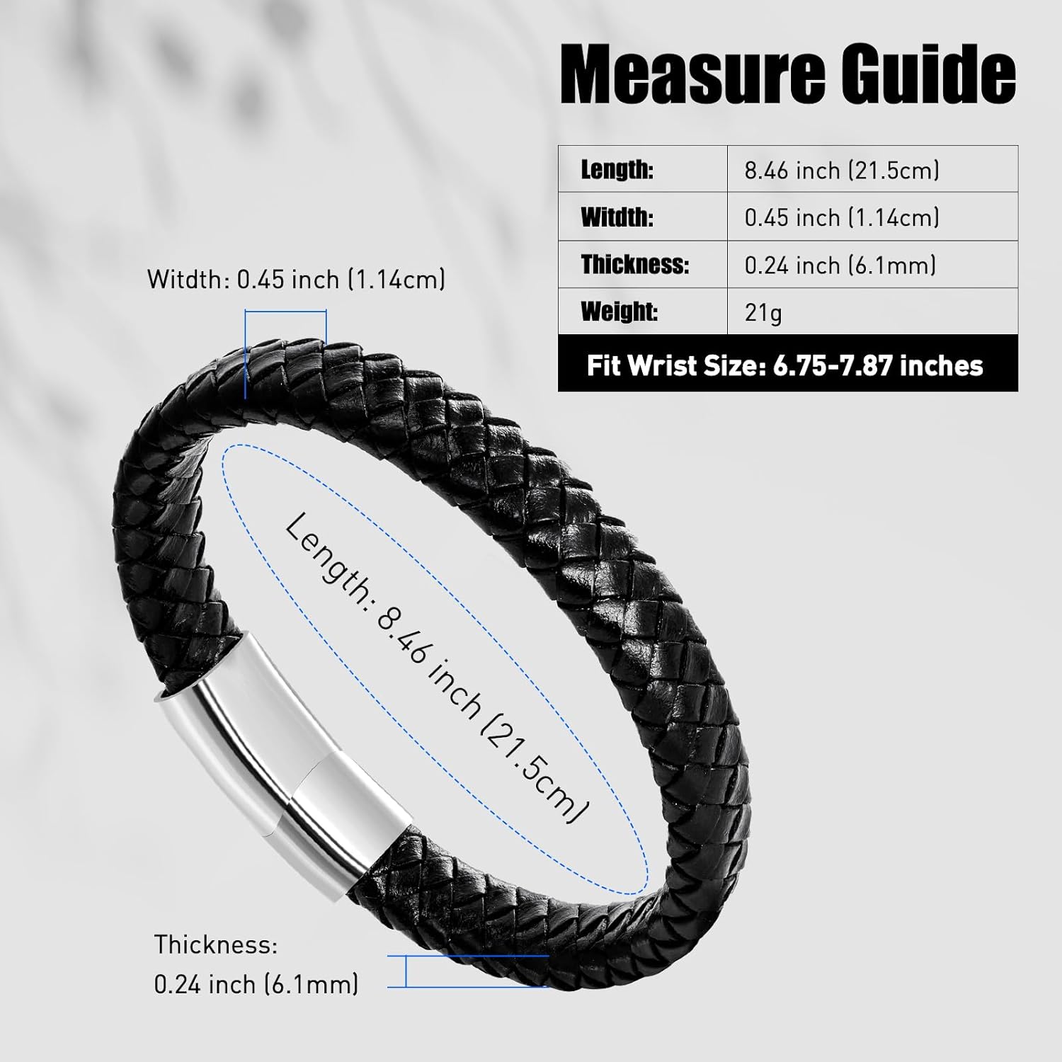 Mens Leather Bracelet with Clasp, Black Braided Leather With Black Inspirational Bangle Bracelets Wristband for Men, Gifts for Dad, Friends, Husband - Image 2