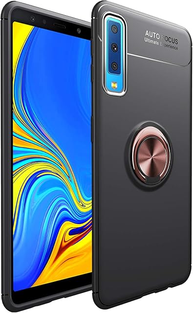 SORAKA Case for Samsung Galaxy A7 2018 with 360 degree rotation Ring Stand Soft Slim Fit Silicone Case Shockproof Anti-fingerprint Case with Metal Plate for Magnetic Car Phone Holder
