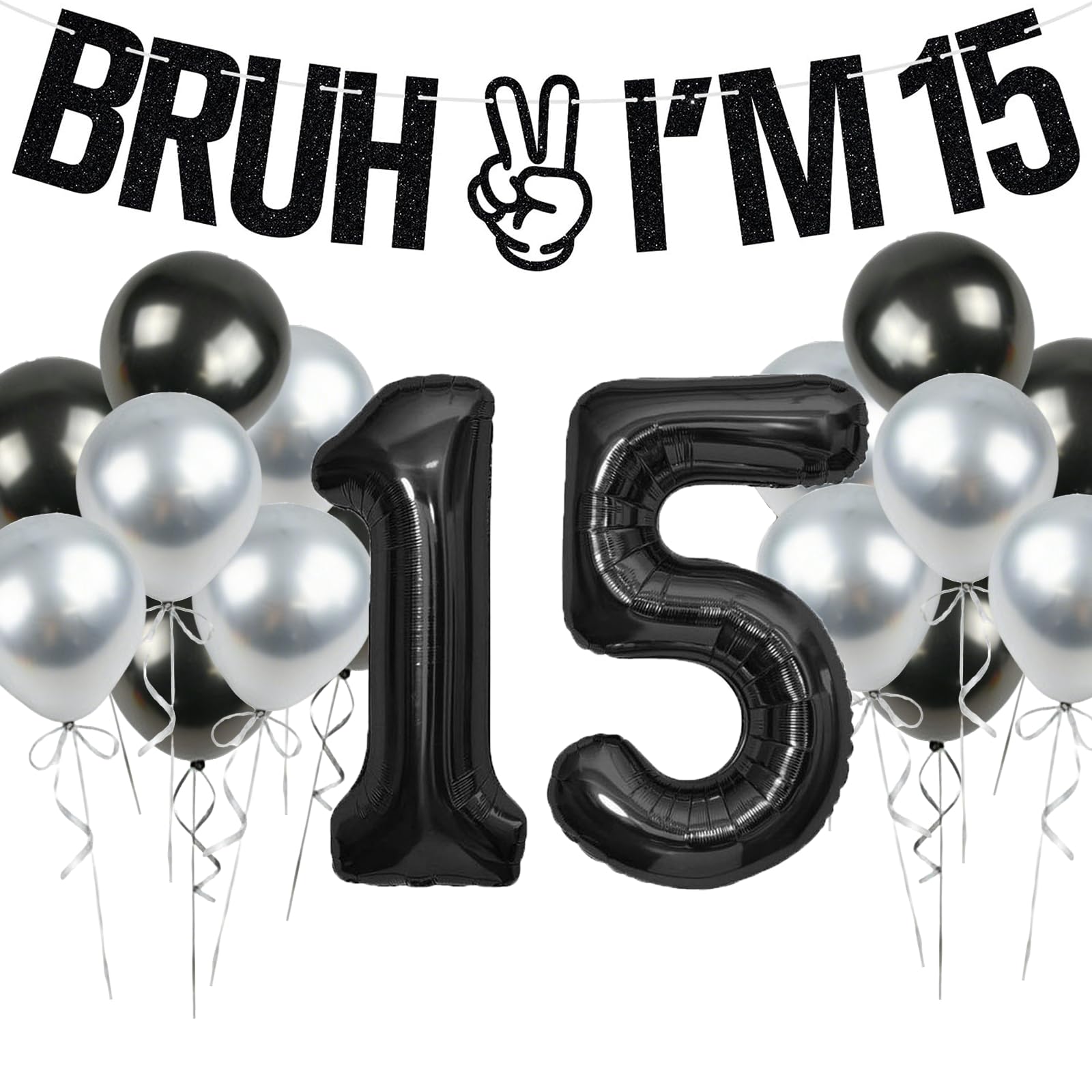 Bruh It's My 15 Birthday Decorations, Happy Birthday Banner, Black Birthday Decor for Party, Balloons & Decorations (15th Birthday)