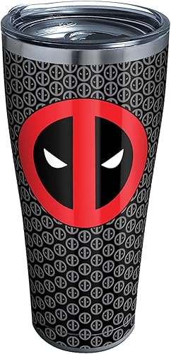 Tervis Vaso aislado de Triple Walled Marvel Deadpool mantiene las bebidas frías y calientes, 30 onzas, acero inoxidable, repetición de iconos