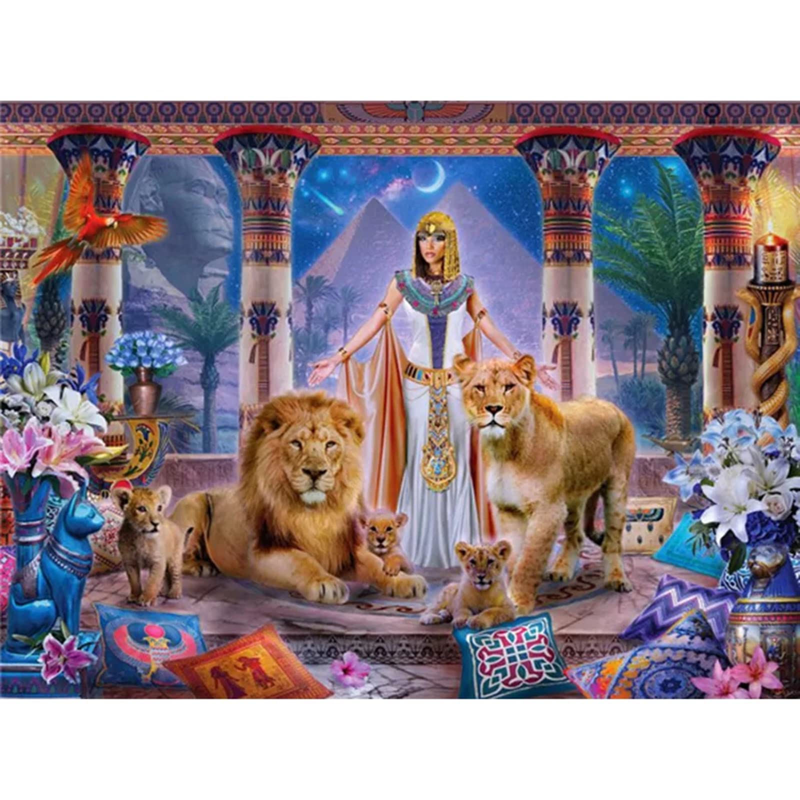 Puzzles 1500 Stück für Erwachsene Ägyptische Königin und Löwe Puzzlespiele FüR Erwachsene Kinderpuzzles Aus Holz Erwachsene Kinderpuzzles 10+ Fertige Größe 87.5×57.5cm