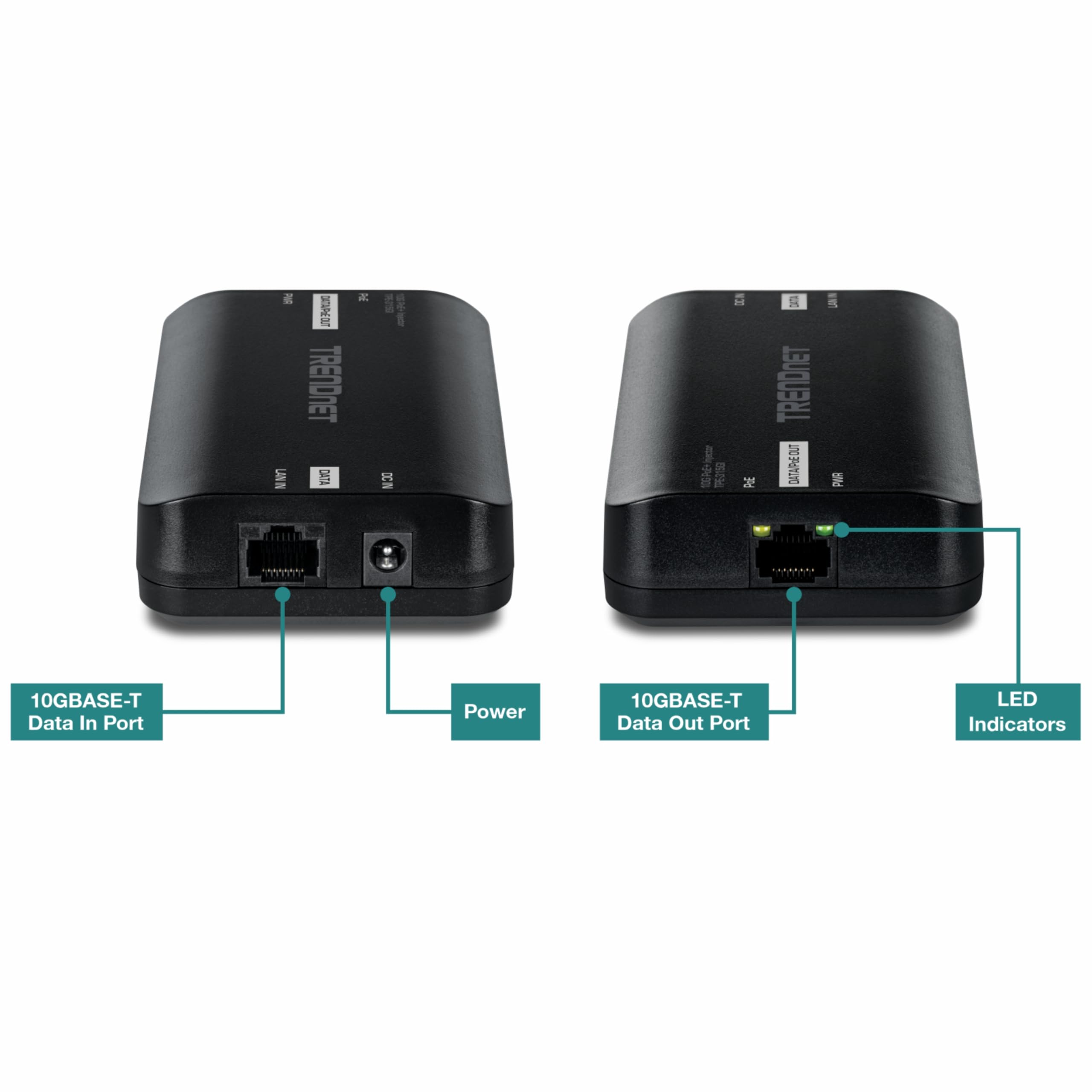 TRENDnet Wtryskiwacz PoE+ 10G, TPE-315GI, konwertuje port non-PoE na port PoE+, PoE (15,4 W) lub PoE+ (30 W), kompatybilny z 10GBASE-T, do 100 m (333 stóp), czarny