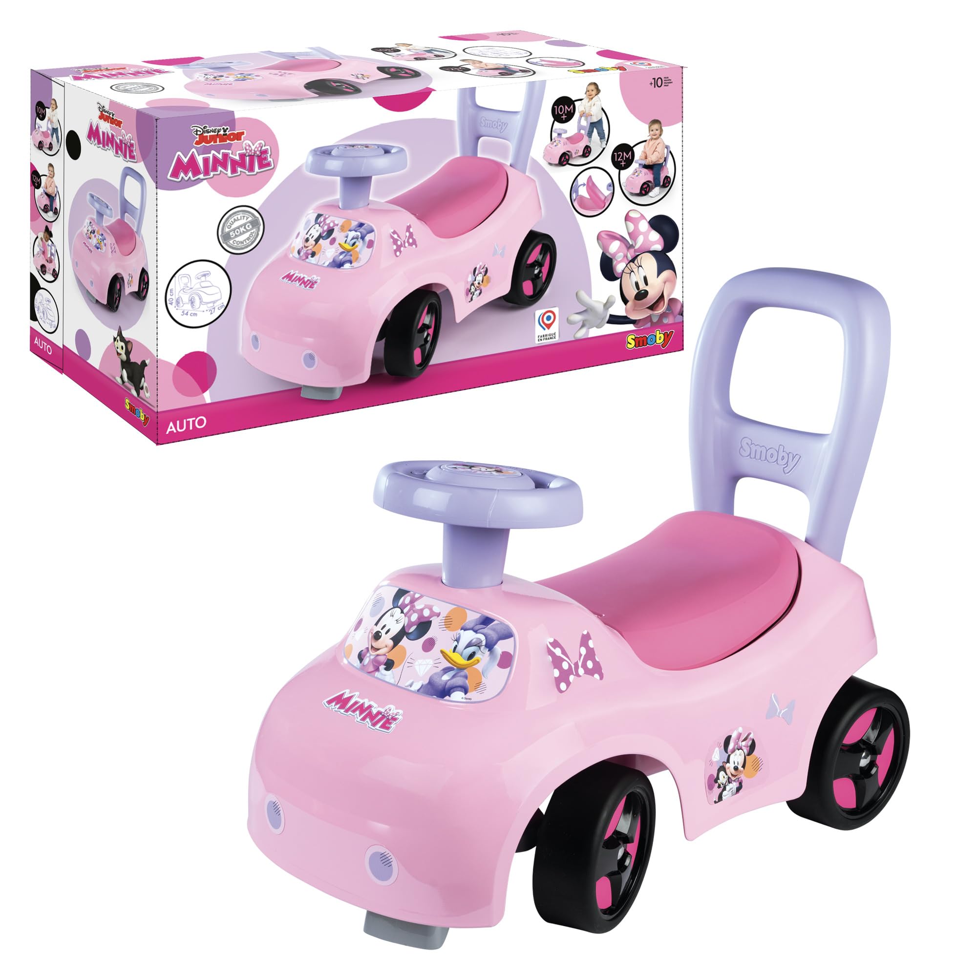 Smoby - Minnie First Coche, 7600720544, 10 Meses, Ride on, Licencia Oficial Disney, Color Rosa