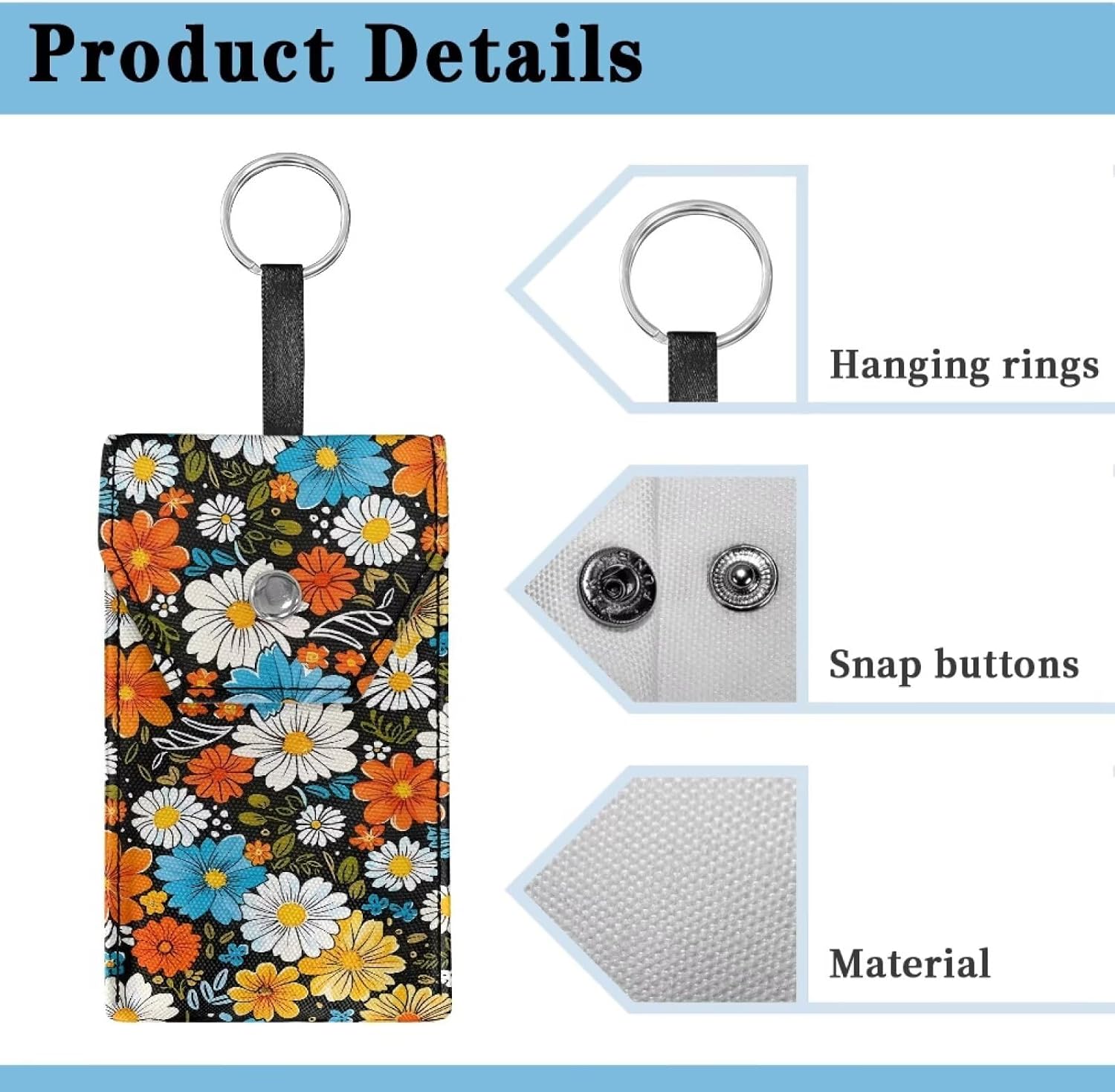 Hippie Flower Travel Tissue Holder Portable Tissue Holder for Purse Coin Keys Snap Button Enclosed Purse Size Tissues Packs for Travel Daily Outgoing image 5
