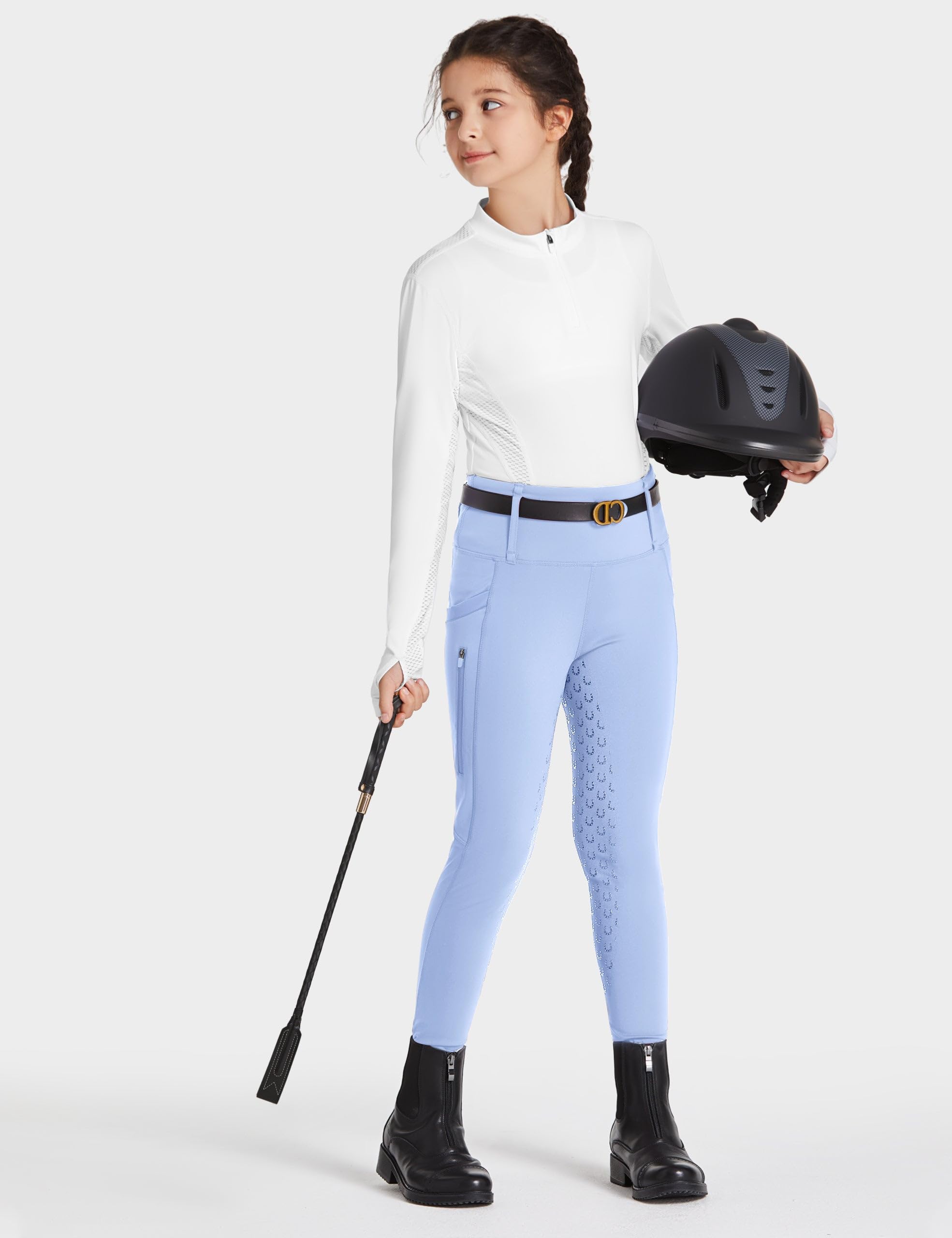 FitsT4 Sports Pantalones de equitación para niñas Leggings de equitación Revestimiento Completo de Silicona Pantalones de equitación de Cintura Alta