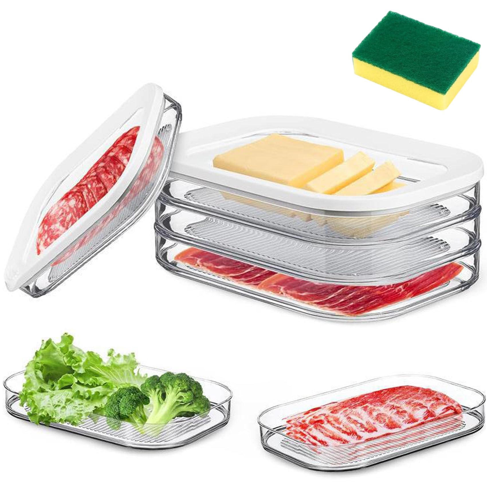 2026 New Multi-layer Food Storage Box with Lid, Deli Meat Container for Fridge, Ham and Cheese Container for Fridge, Stackable Food Storage Boxes with Lid for Cold Cuts, Cheese, and More (3 Layer)
