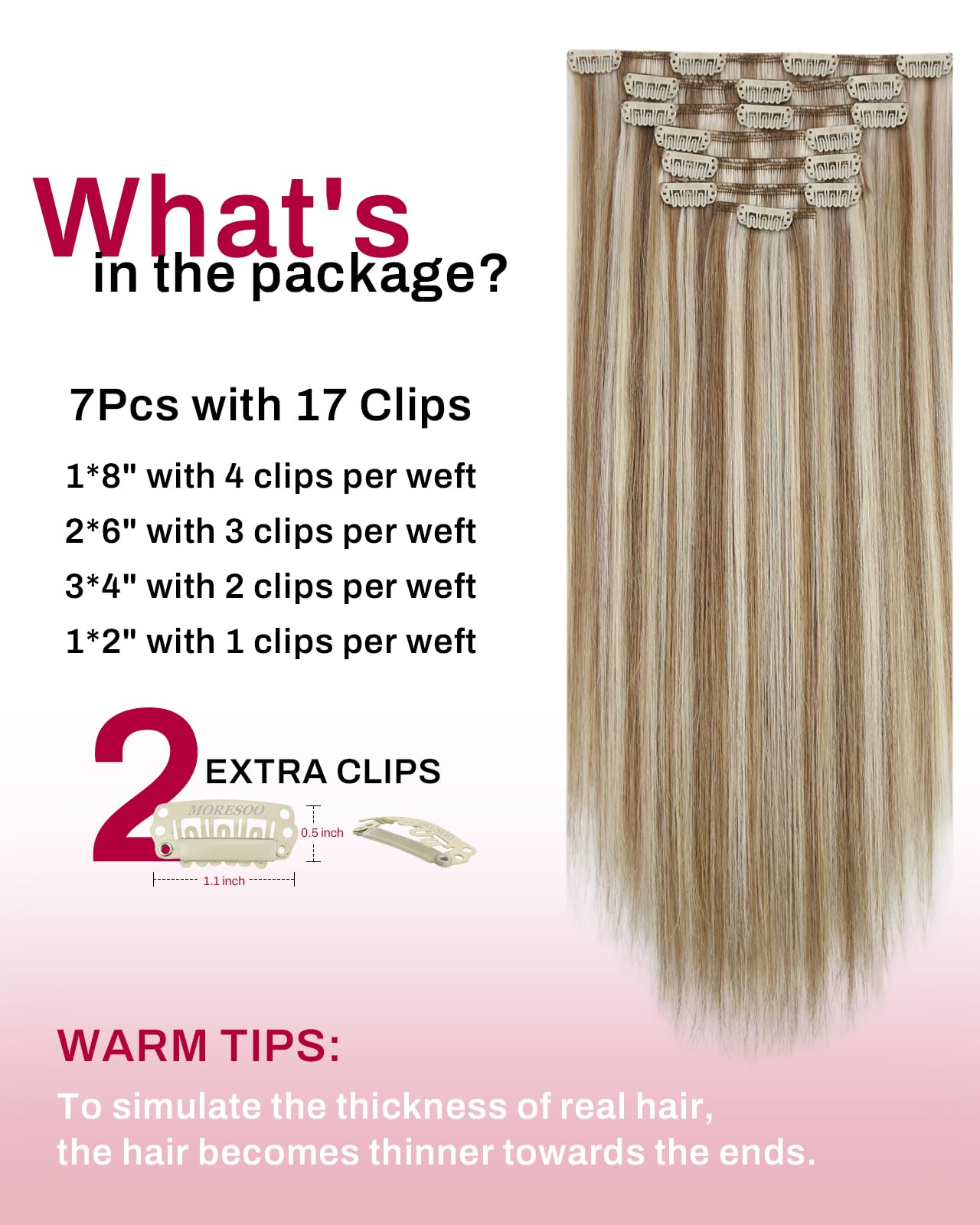 Moresoo Clip in Hair Extensions Real Human Hair Balayage Medium Brown and Blonde Real Hair Extensions Clip in Human Hair for Women Full Head 22 Inch 7pcs/120g #4/6/613 — view 197