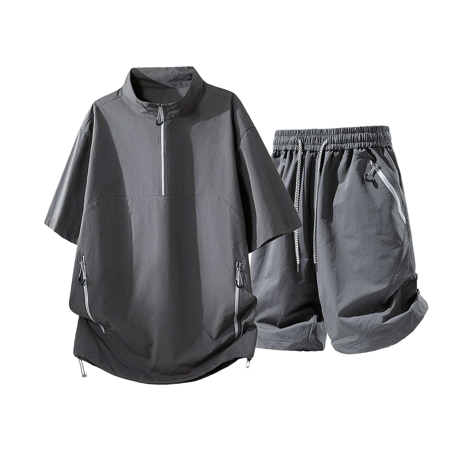 Pista Casual Seda Hielo Fino Secado Rápido Grande Alto Camiseta Shorts Verano-Grey-M