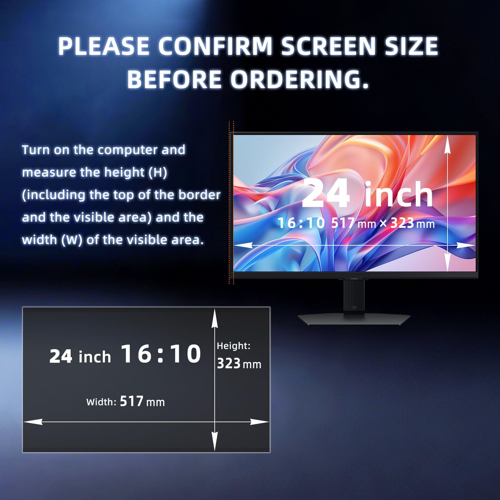 Filtro de privacidad de nanoadsorción para Monitor de 24 Relación de Aspecto 16:10, Removible Anti Reflejo Privacy Antideslumbrante Protector para Monitor de 24"