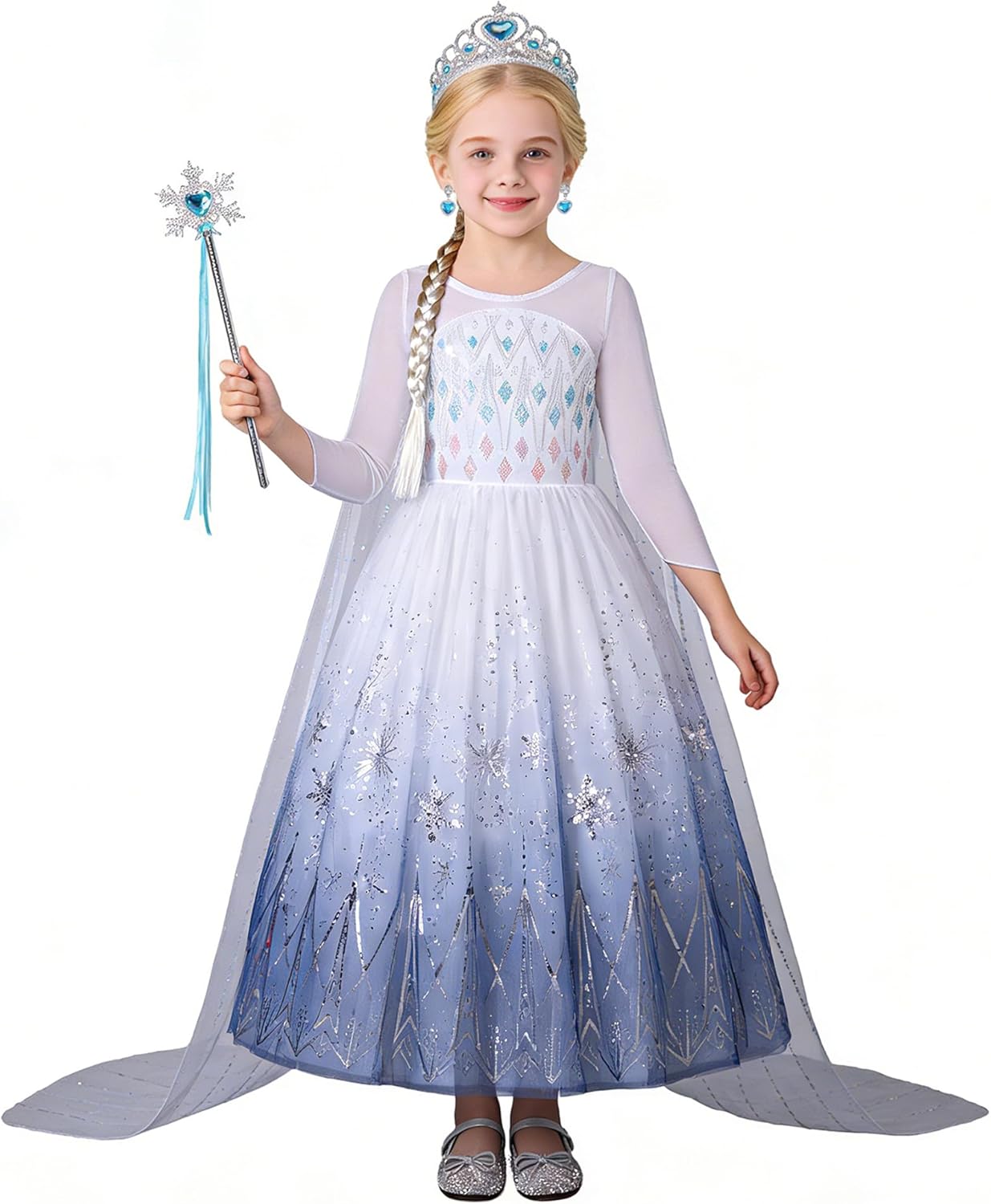 Princess Dress for Girls Snow Queen Costume Toddler Fancy Dress up Outfit Halloween Birthday Party White - Image 2