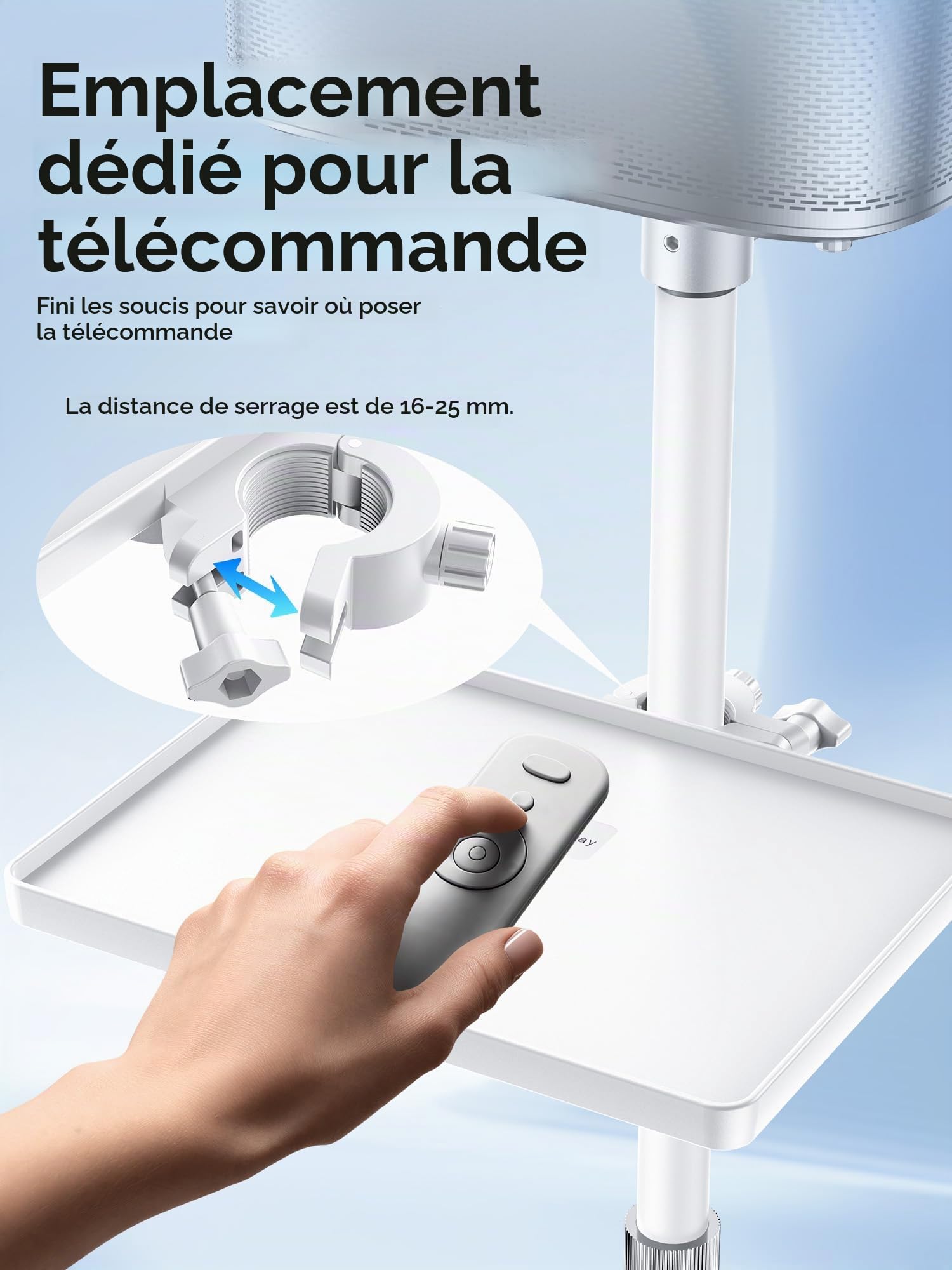 Support de projecteur au sol, hauteur réglable de 40 à 120 cm, tête pivotante à 360°, support métallique avec vis 1/4", compatible avec projecteurs, appareils photo (Blanc)
