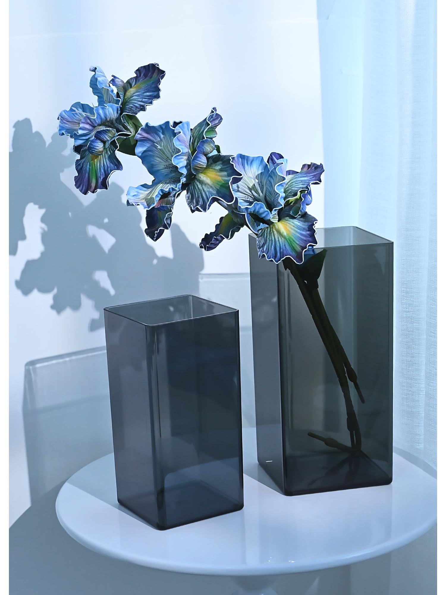 Modern Simplicity, Shatterproof Flower Vases, Set of 2 High-strength Plastic Vase for Fresh Artificial Flowers Preserved Plant, Perfect for Home with Children or Pets - 2 vases, 20cm 25cm tall, grey