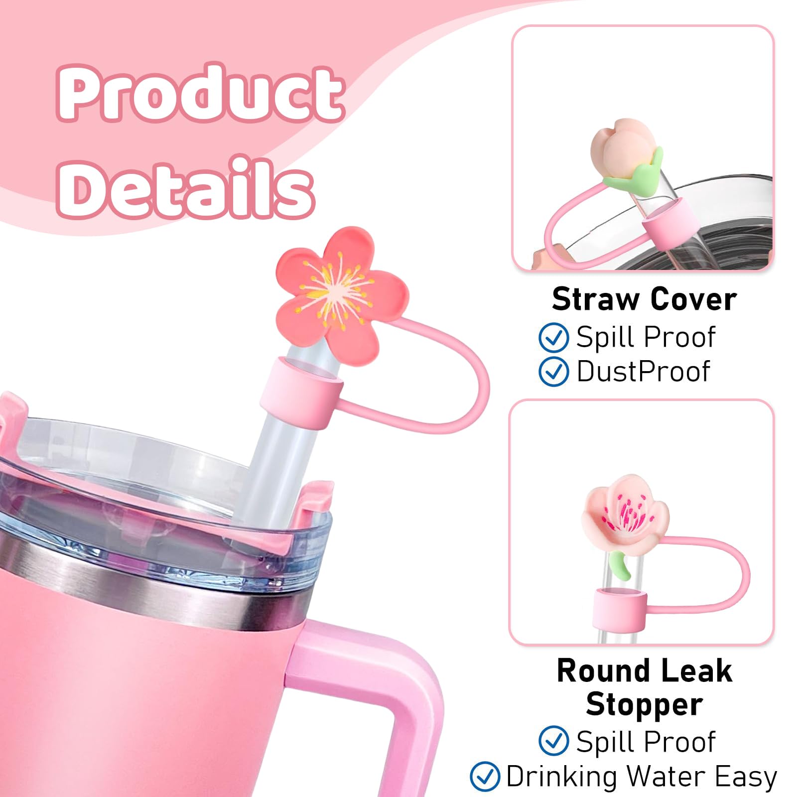 Copertura Per Cannuccia Rosa A Cuore Per Tazza Stanley 40oz/30oz – Tappo In Silicone Riutilizzabile, Antipolvere, Adatto A Cannucce Da 10mm