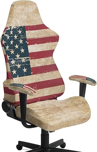 American Flag Retro Gamer Chair Cover Stretchable Machine Washable Fabric Computer Chair Seat Slipcovers Fits Most OfficePC Chairs & Racing Style