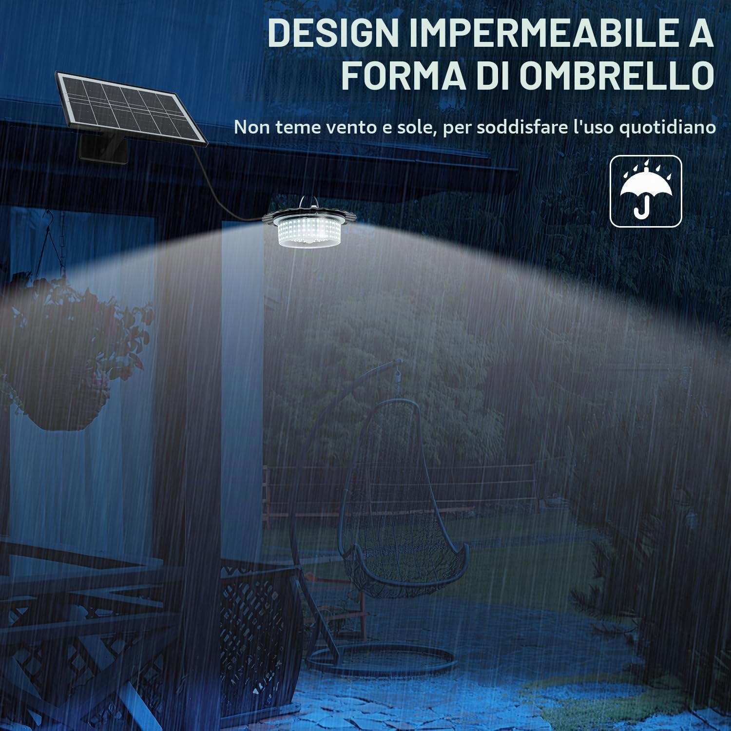 LEKIA Lampada Solare da Esterno con Telecomando, Dimmerabile Lampadario Solari 244 LED Luci Solari da Giardino con Sensore di Movimento, Timer, IP65 Impermeabili Faretto LED per Garage Casa Gazebo