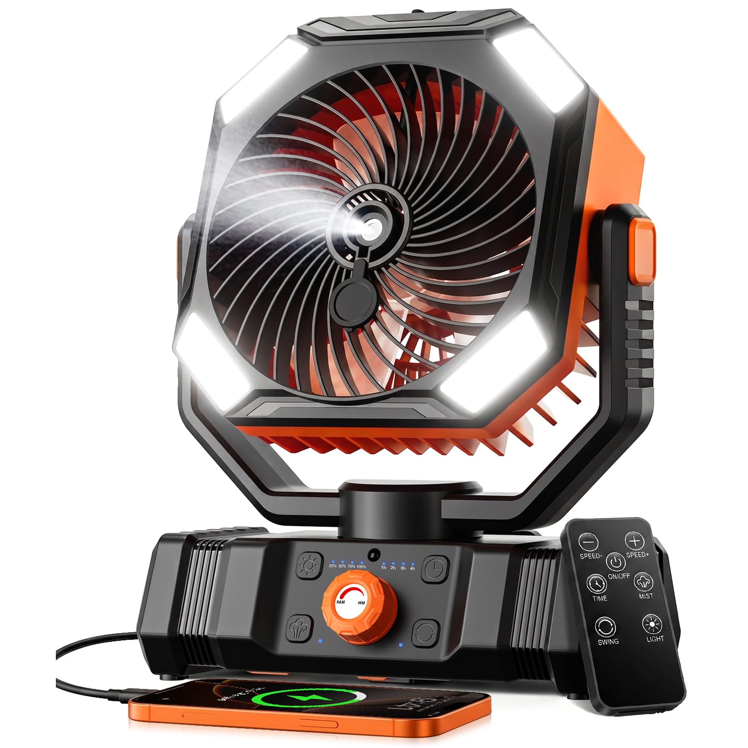 Ventilatore nebulizzatore portatile, ventole di raffreddamento, 20000 mAh, ricaricabile tramite USB, alimentato a batteria, con nebulizzatore, serbatoio dell'acqua da 250 ml e lanterna LED, per