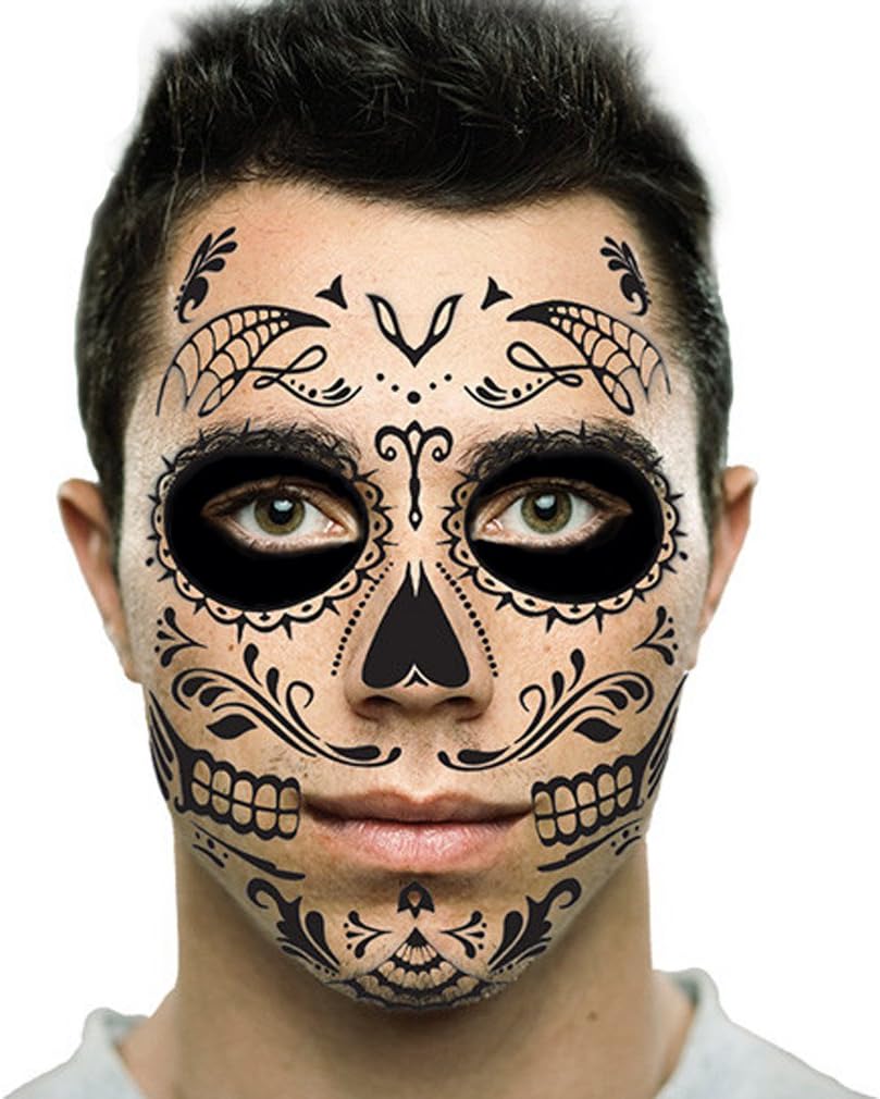 Black Web Sugar Skull Day of the Dead Temporary Face Tattoo Kit: Men or Women - 2 Kits