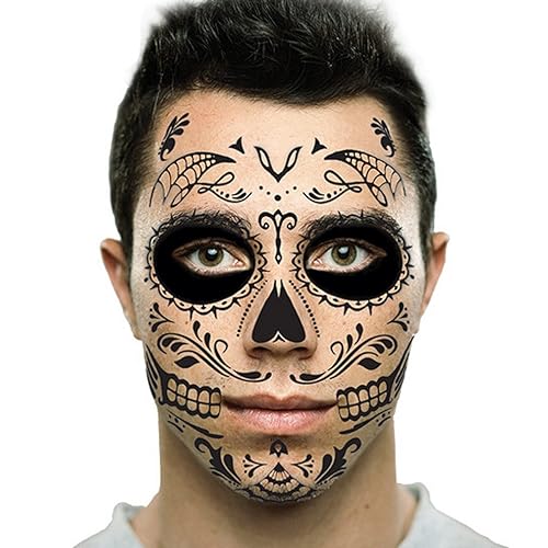 Miniatura 1 de Kit de tatuaje temporal facial de calavera de azúcar negra telaraña del Día de Muertos para hombre o mujer2 kits