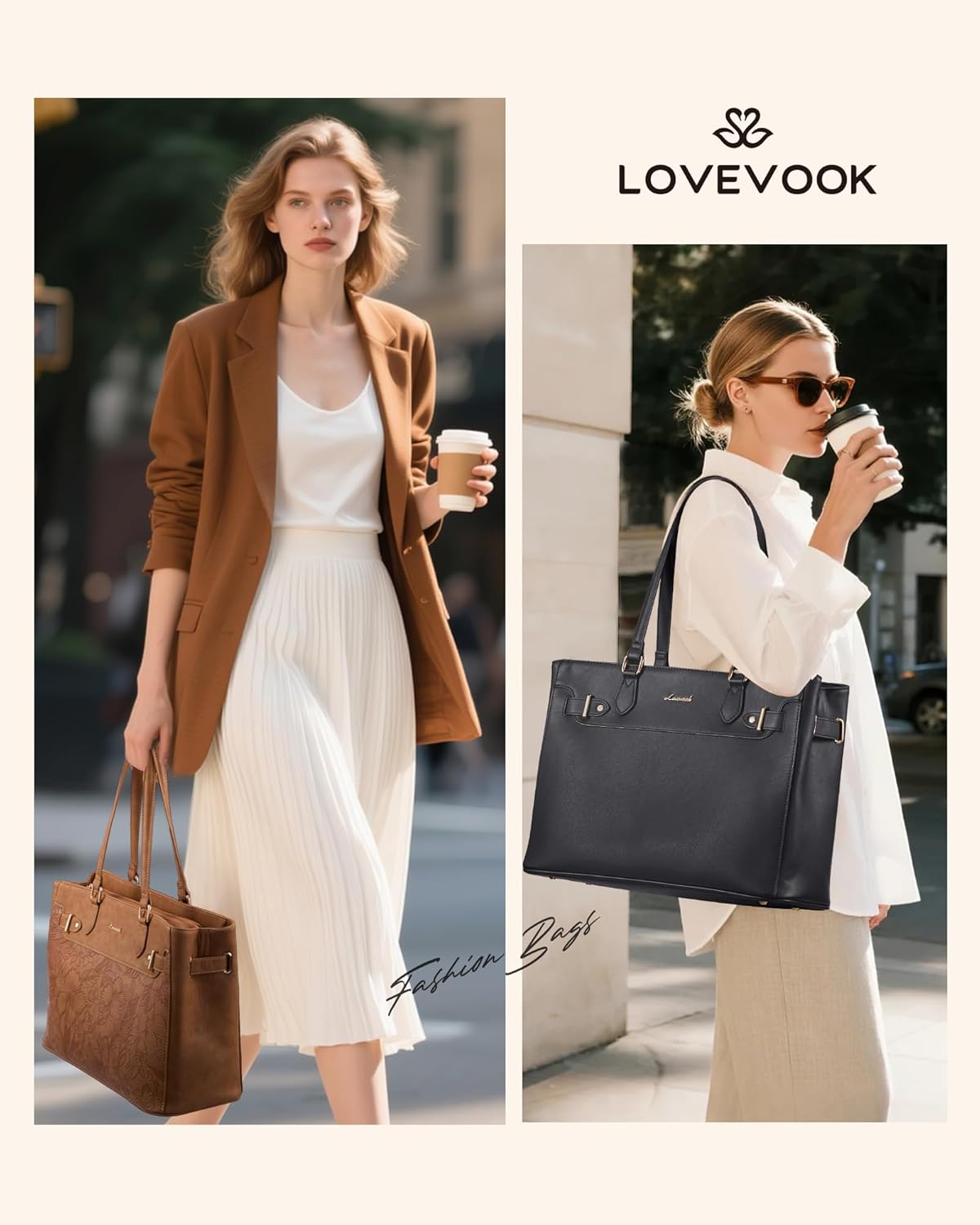 LOVEVOOK Laptop Tote Bag for Women Work, Teacher Tote Bag with Large Cup Holder, 15.6 Inch Waterproof Leather Computer Bag - Image 2