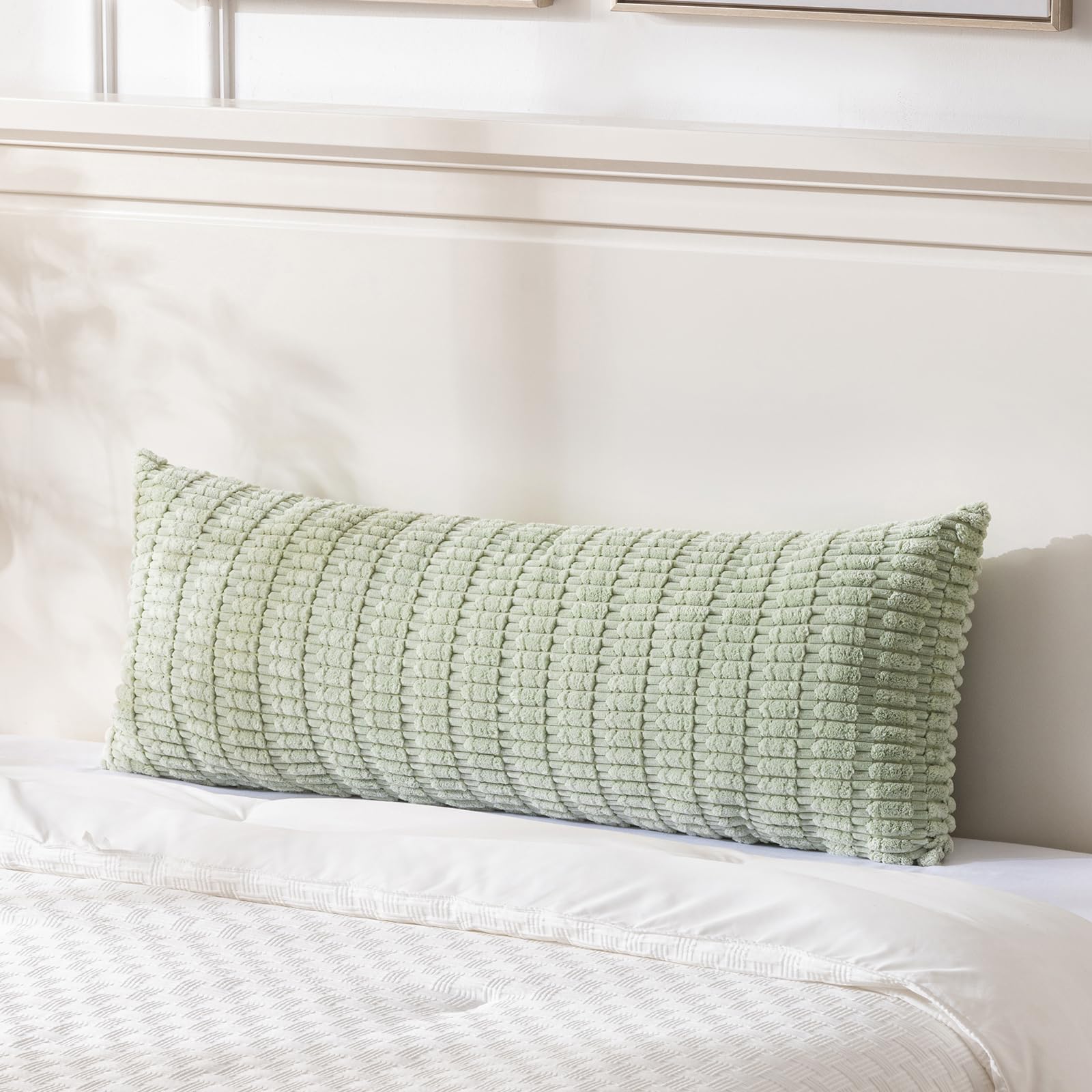 Fancy Homi Sage Green Long Lumbar Decorative Throw Pillow Covers 20x54 Inch for Bed Couch Bedroom, Soft Corduroy Rectangle Solid Cushion Case 50x137