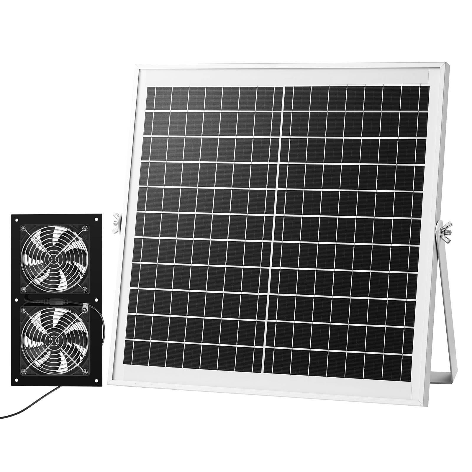 VEVOR Ventilador Solar 240 CFM Doble Ventilador, Panel Solar 15 W Ajustable, Alta Velocidad de 2668 RPM, Intercambio de Aire para Invernadero, Carpa de Cultivo, Gallinero, Montaje en Techo Pared Suelo