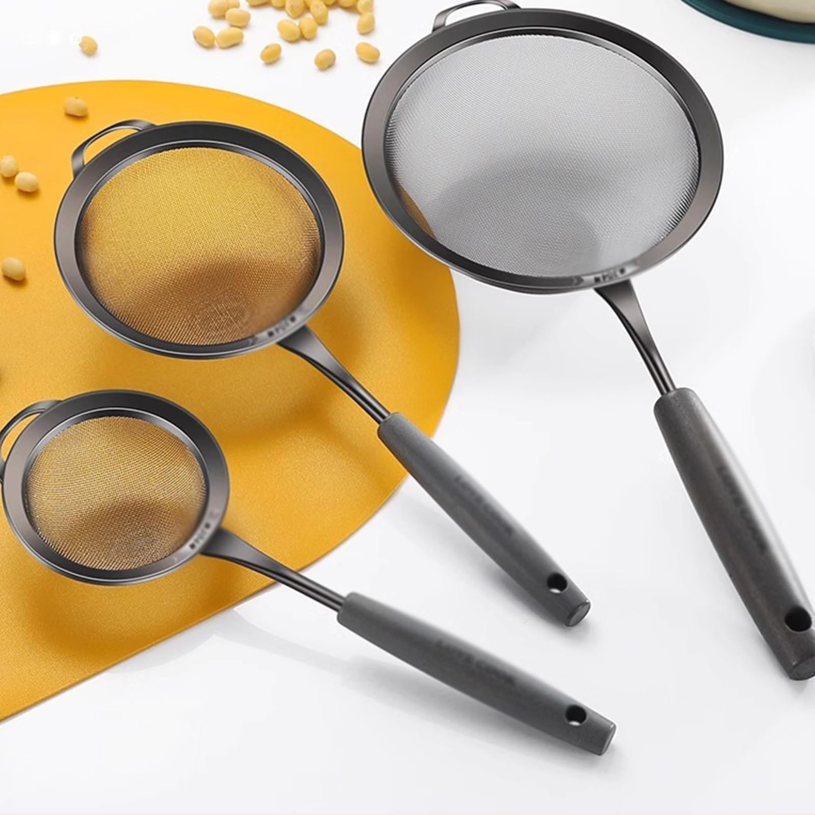 Edelstahl Seiher Sieb, Siebsieb 3er Set (8,5/11,5/15cm) Küchensieb mit verstärktem Griff zum Sieben und Abtropfen