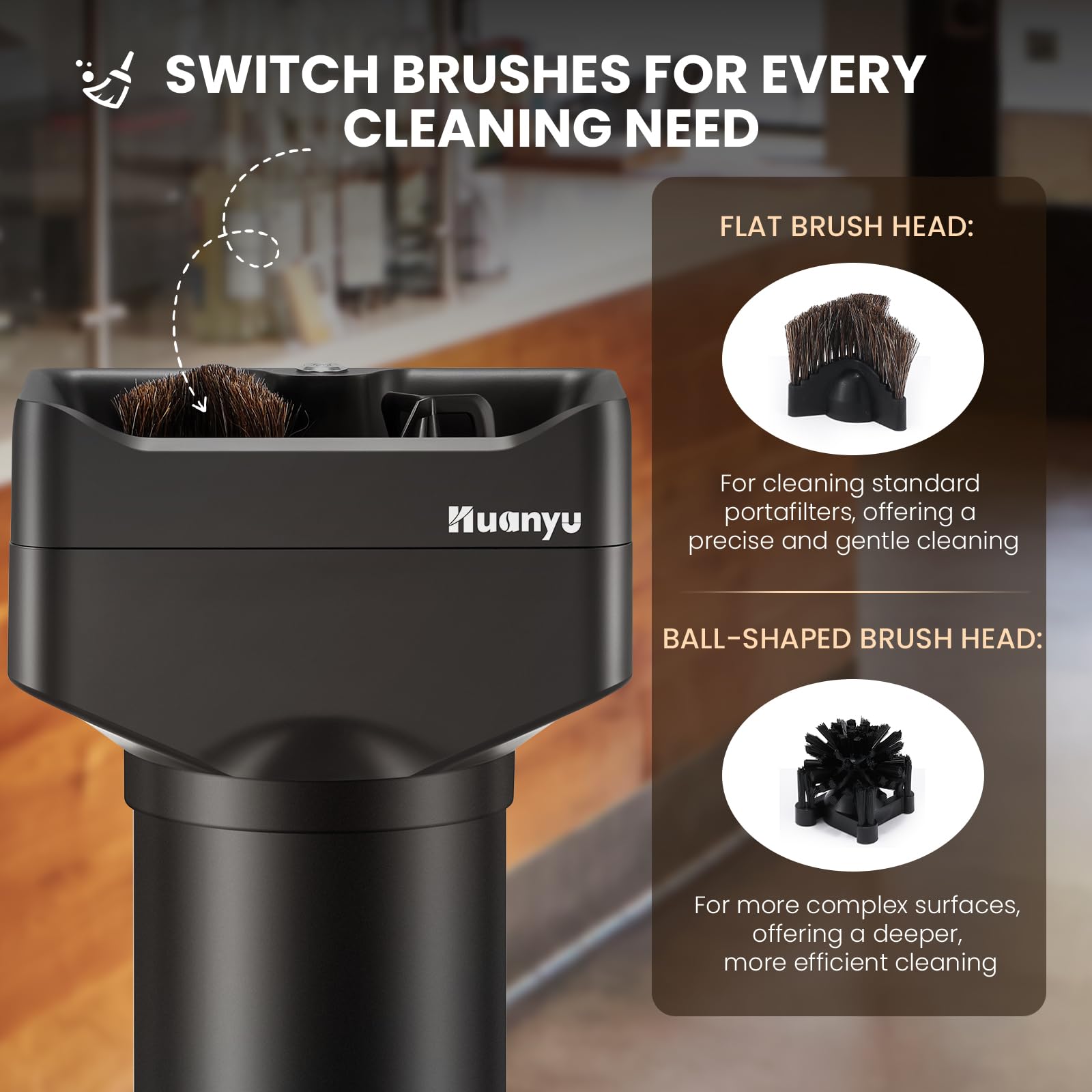 Huanyu Pulitore elettrico per filtro portafiltro da 16 l, grande capacità con 2 testine e 3 raschietti per filtri portafiltro da 58 mm/51 mm, verticale per uso commerciale, macchina automatica per la