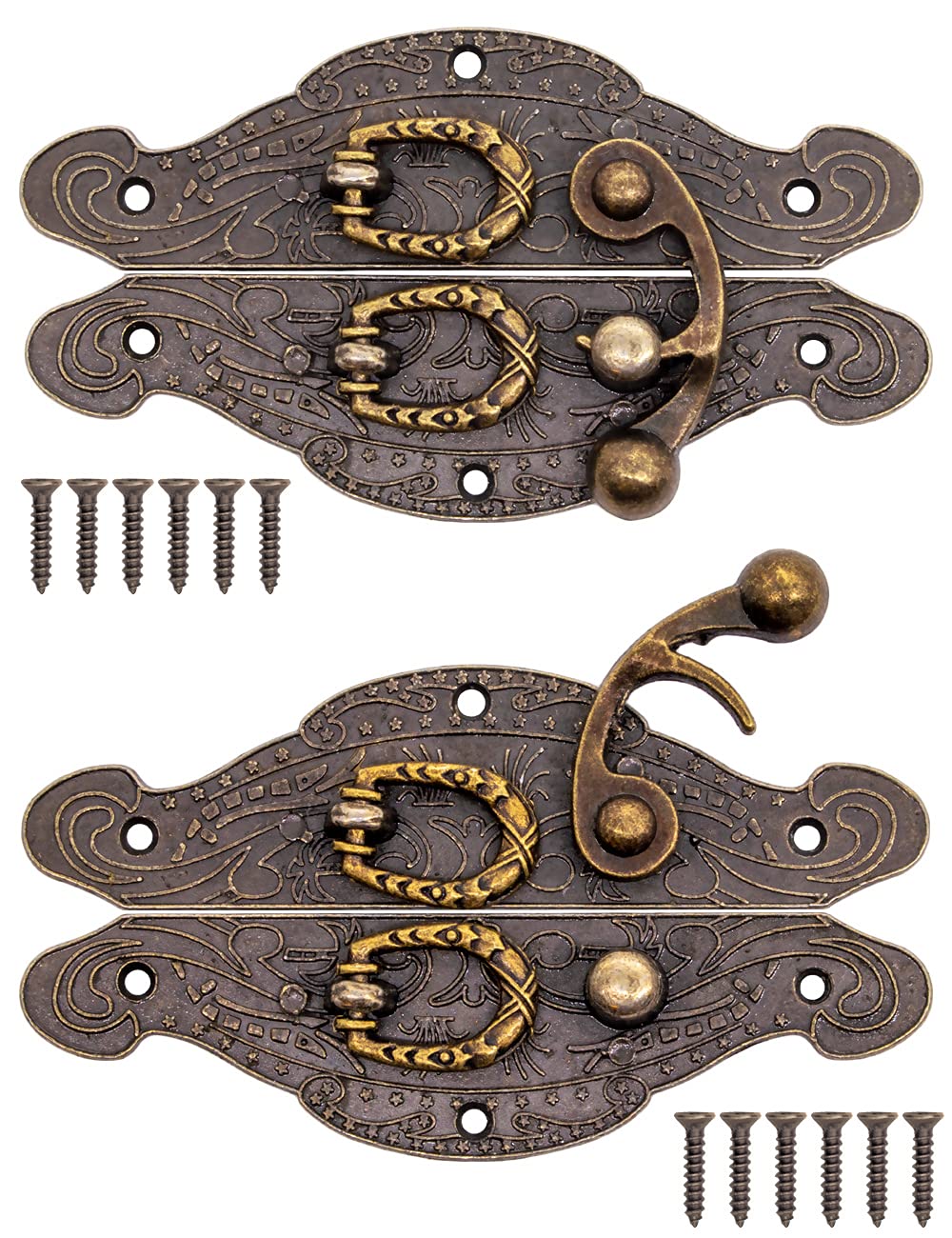 FUXXER 2 chiusure antiche, ganci a blocco, design in ferro bronzo, 90 x 50 mm, set da 2 pezzi