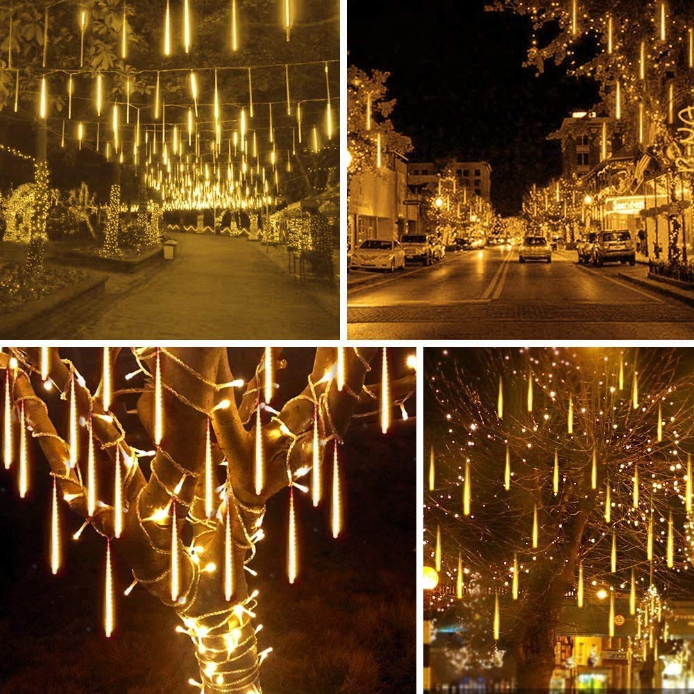 Solar LED-Leuchte Meteorit, 30cm 10Tubes 360LED Meteoritenschauer Regen Lichter Lichterketten Garten für Draussen/Innenraum/Garten/Hochzeit/Party/Weihnachten Dekoration (Warmweiß)