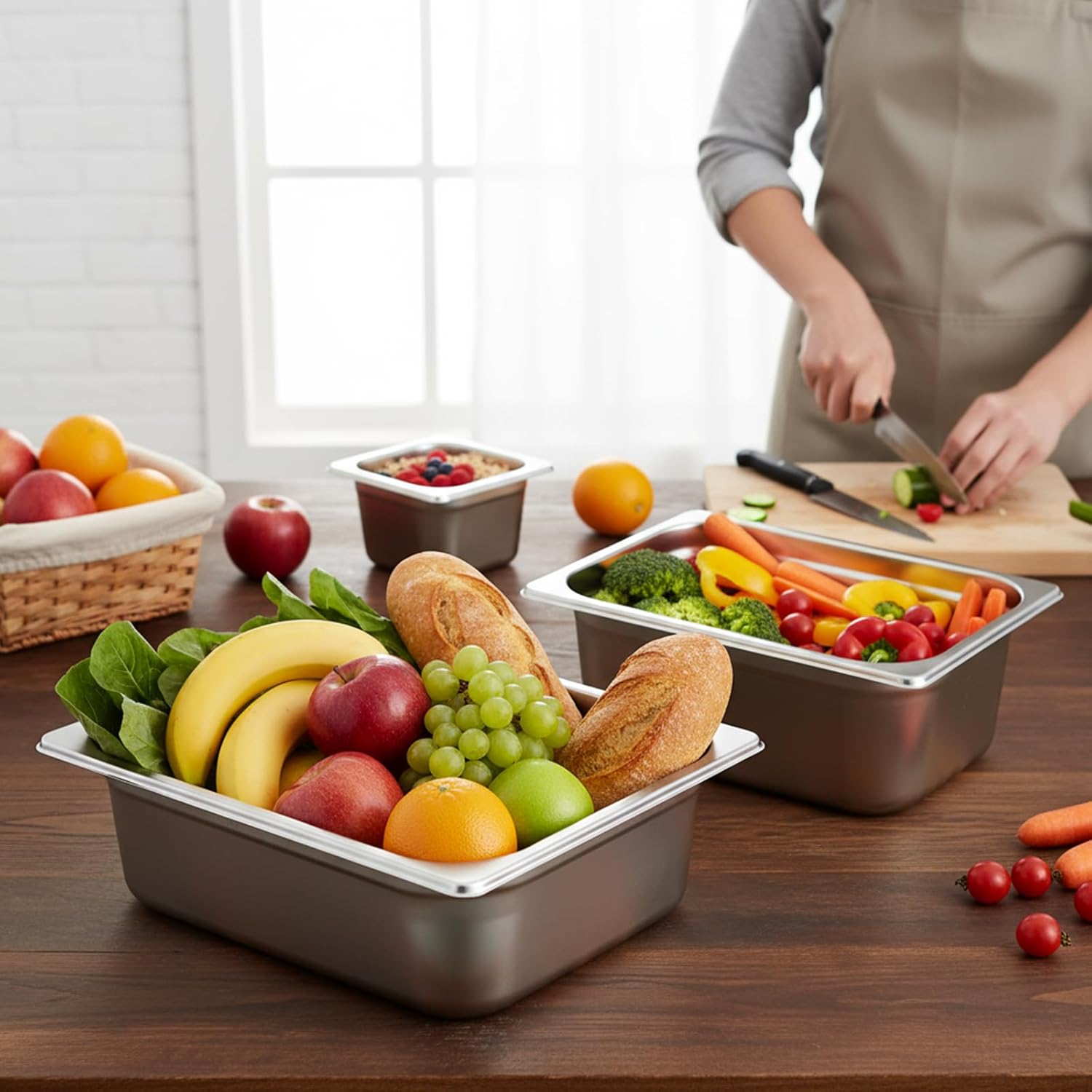 Maxdot 12 Set Stainless Steel Hotel Pan 1/2 1/4 1/6 Size 4 Inch Deep with Lids, Stainless Steel Steam Table Pan, Commercial Food Pans for Restaurant Catering Salad Bar Party Supplies Metal Steam Tray - Image 5