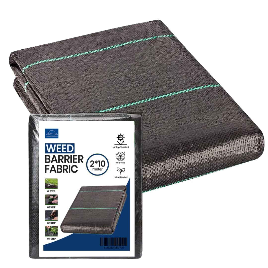 VIROSA Weed Membrane, Heavy Duty Weed Control Fabric Sheet, UV stabilised Weed Barrier Fabric for Gardens, Patios, Flowerbeds, Lawns and Walkways (2M x 10M)