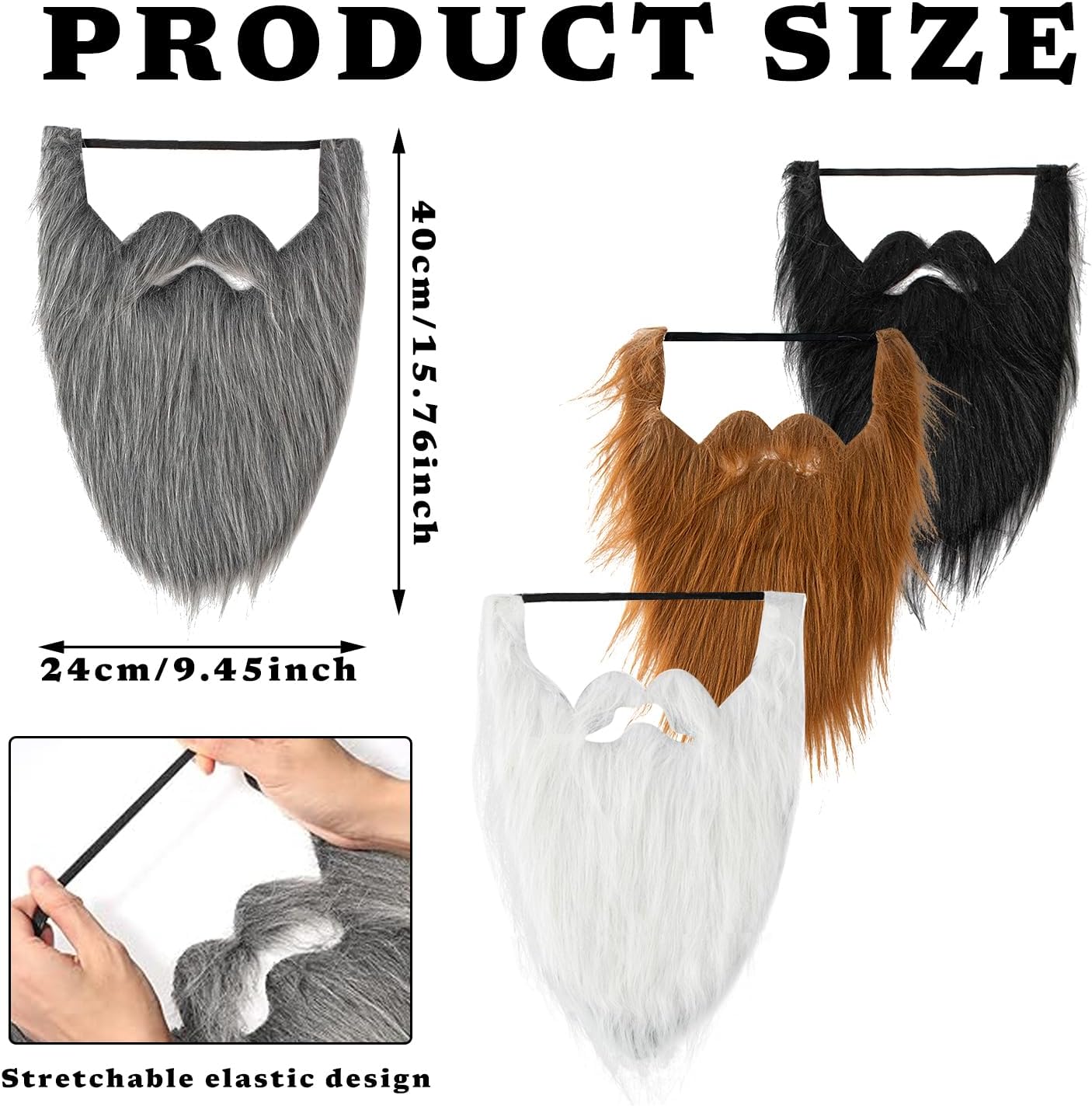 4 Pieces Fake Beards Wizard Beard, Halloween Party Supplies Funny Fake Mustache Whisker for Costume Black Orange White Gray Beard for Adult