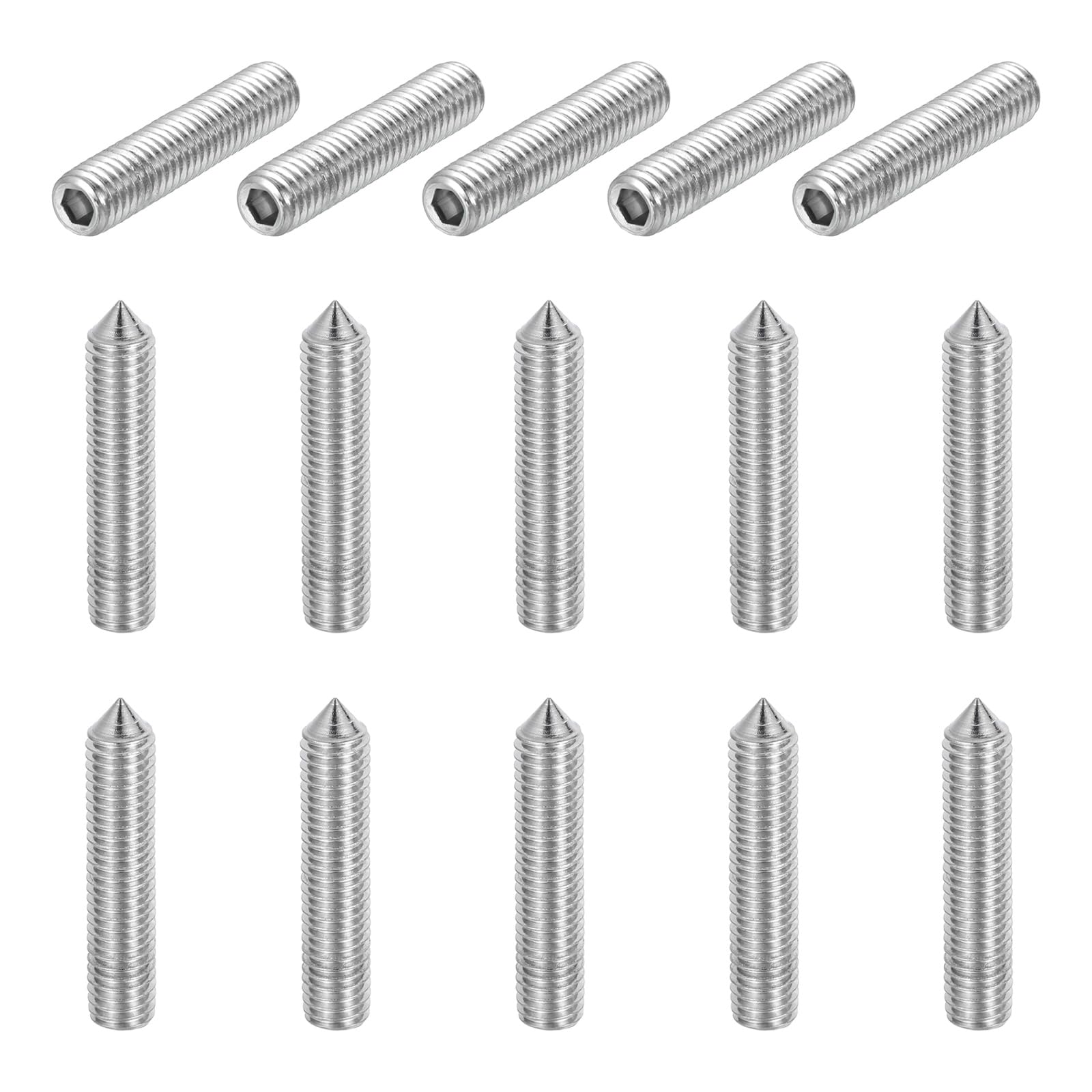 sourcing map 15 Pcs M8x50mm Cone Point Set Screws, 304 Stainless Steel Hex Socket Grub Screws for Bathroom Fixtures Repair Furniture DIY Project