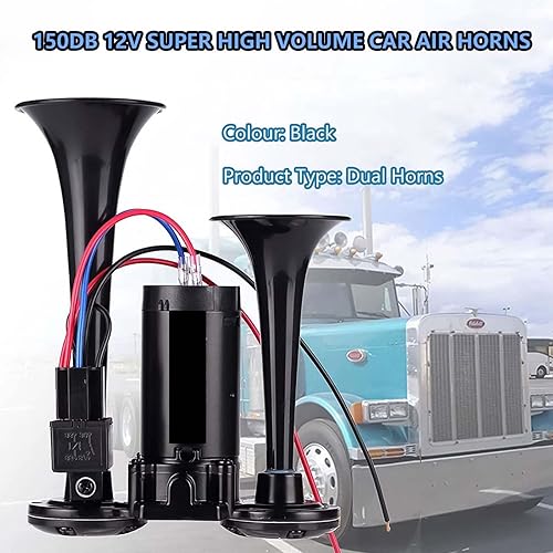 Miniatura 5 de Kit de bocina, 12 V 150 db bocina de aire para coche, súper fuerte, kit de bocina de tren de 2 trompetas con compresor para camiones, camiones,