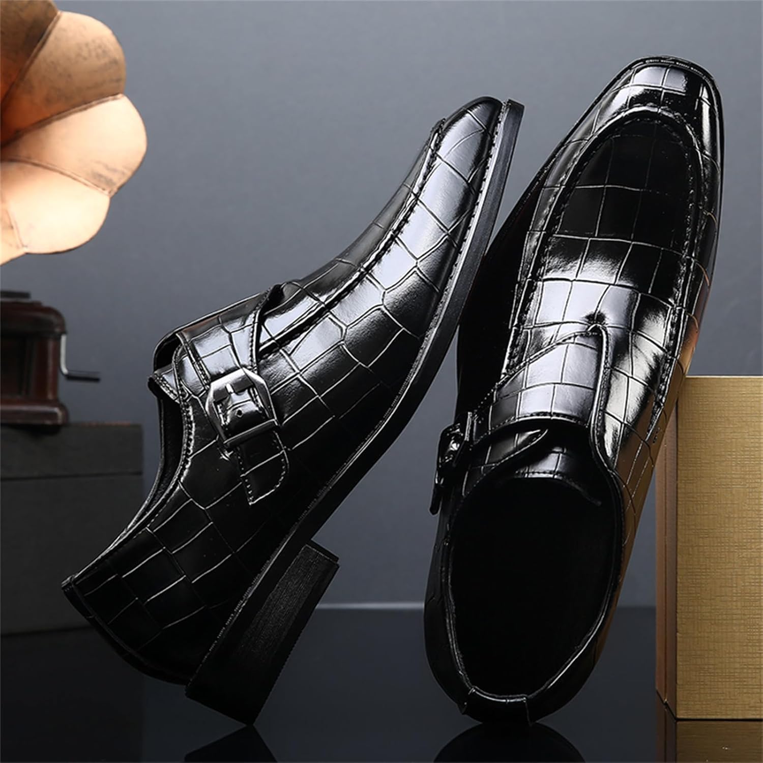 Men's Monk Strap Dress Loafer Shoes Slip-on Tuxedo Loafers for Men Formal Business Casual - Image 2