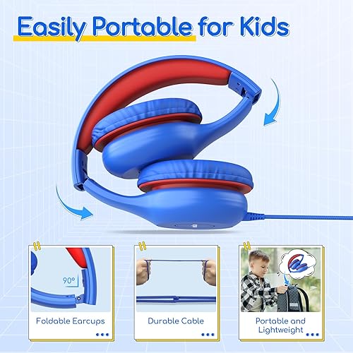Miniatura 8 de EarFun Auriculares para niños con cable con micrófono, auriculares de límite de volumen de 8594 dB para niños, auriculares portátiles con puerto