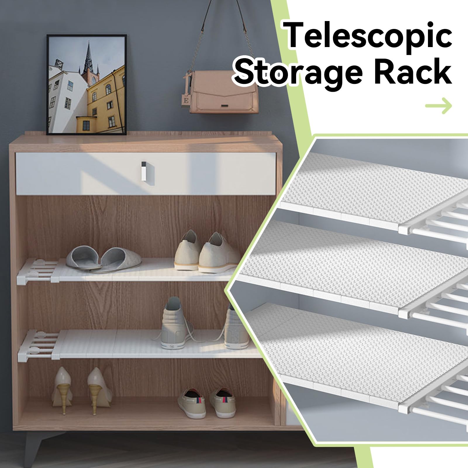 HERCHR Ripiani Regolabili per Armadio, Telescopico Armadi Separatori Organizer per Guardaroba, Cucina, Bagno(38-55CM/14,96 pollici-21,65 pollici)