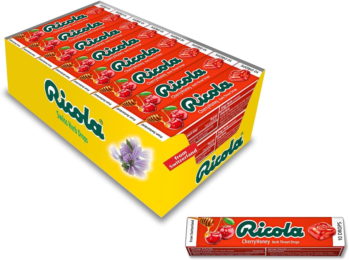 Ricola Cherry Honey Herbal Cough Suppressant Throat Drops, 9 ct Stick (Case of 20)