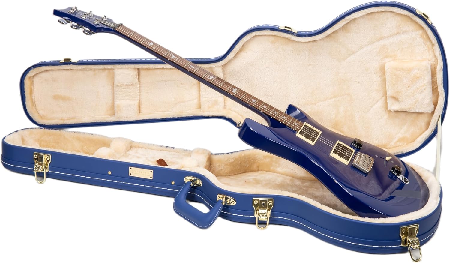 Crossrock Electric Guitar Case fits PRS SE Standard solid body Guitar, Right-hand| Vibrant Blue Faux Leather, Beige Plush Interior, Lock – Designer Series (CRW520PRSEVB)