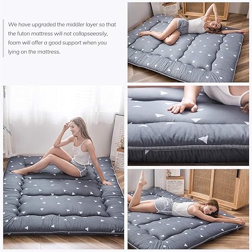 Miniatura 125 de Colchón futón japonés de piso gris constelación, de piso tatami, portátil, para acampar, para niños, sofá cama plegable enrollable con protector de