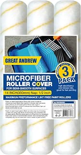 Great Andrew 3-Pack Paint Roller Covers, 14 Inch 1/2" Nap Microfiber Roller Sleeves for Walls, Ceilings, Smooth & Semi-Smooth Surfaces