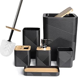 CERBIOR Bathroom Accessories Set 6 Piece Bamboo Bath Ensemble Includes Soap Dispenser, Toothbrush...