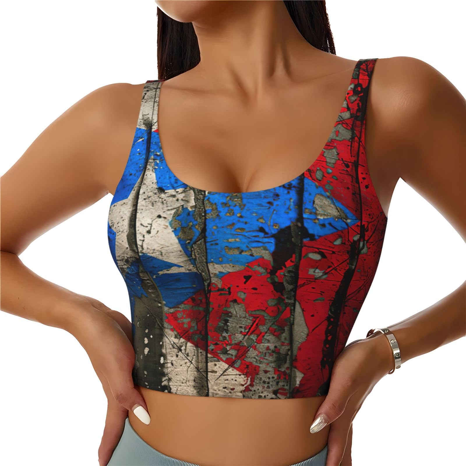 Llotpq Unisex Black S Women's Sports Vest - Puerto Rico Wallpaper Flag Print Athletic Shaper Body, Yoga, Gym, Pilates, Dance, Sweat Tank Top