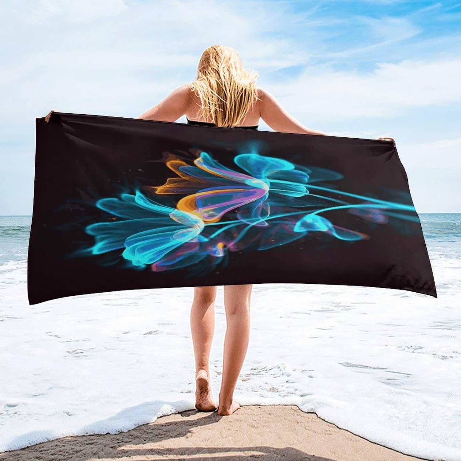 Neon Flowers Towel Vacation Accessories Essentials Soft Lighterweight，Bath Towel for Adults Women Men，Bath Towels Gift for All Occasions, Machine Washable.
