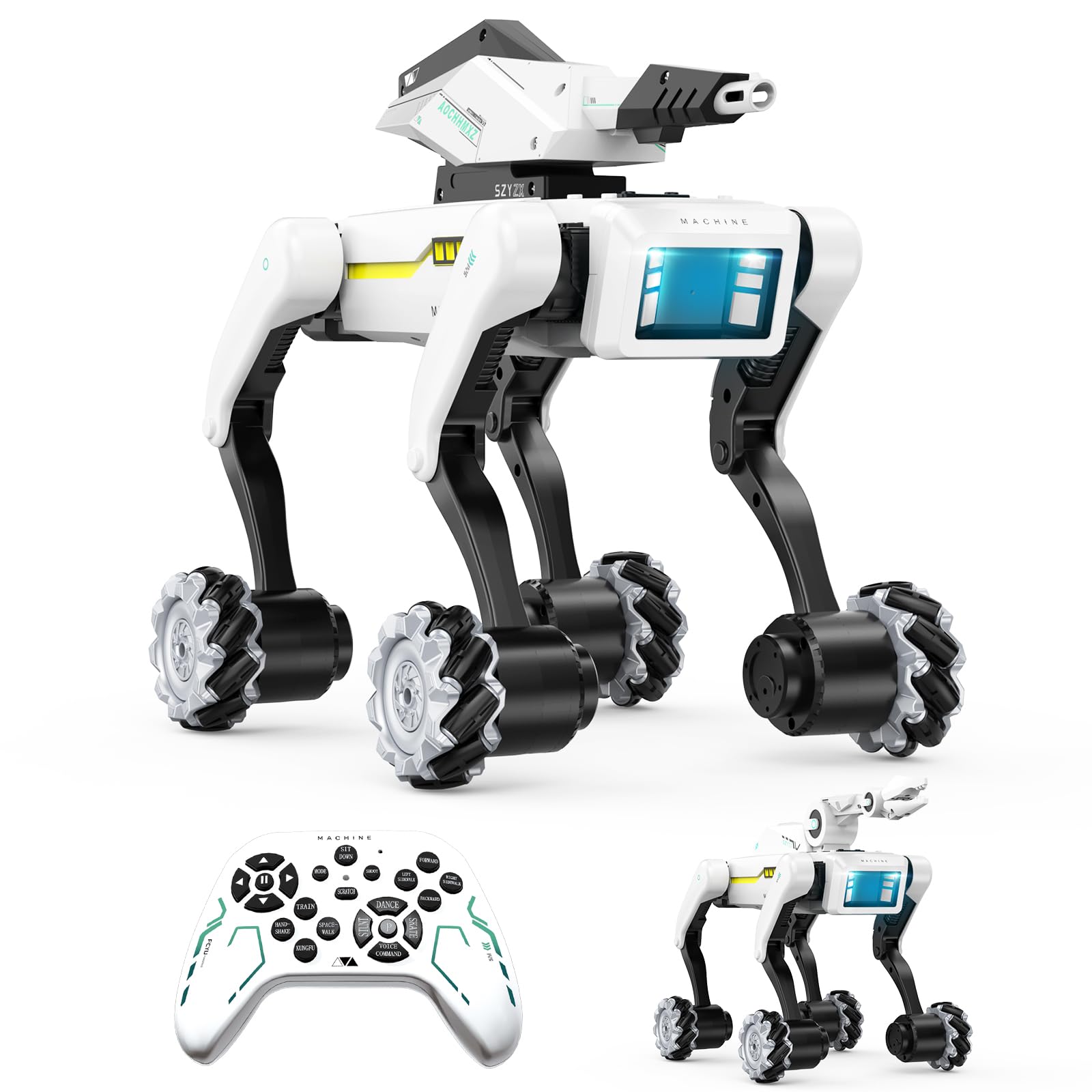 3 in 1 Robot Dog with Wheels Kit, 30+ Bionic Actions, Voice & Remote Control, Programmable Moves, All-Terrain Stunt Pet, Ideal Gift for Kids Aged 6+(Removable Claw & Cannon)
