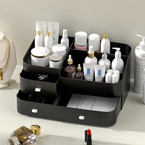 Miniatura 4 de MIUOPUR Organizador de maquillaje para tocador, organizador de escritorio de gran capacidad con cajones para cosméticos, lápices labiales, joyas,